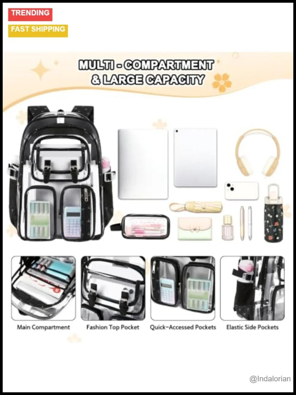 Clear Backpack Set for Stadium with Lunch Bag & Pencil Case, Heavy Duty PVC